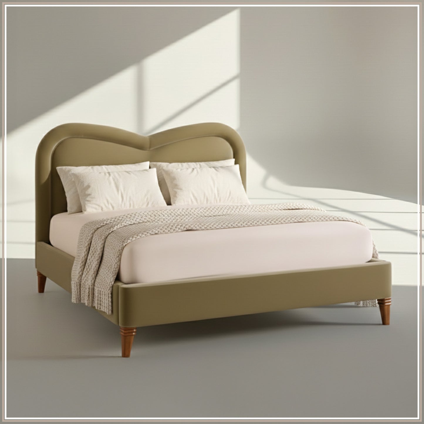 Elaris Curve Comfort Queen Size Bed in Lichen Velvet with Engineer Wood Frame & Hydraulic Storage