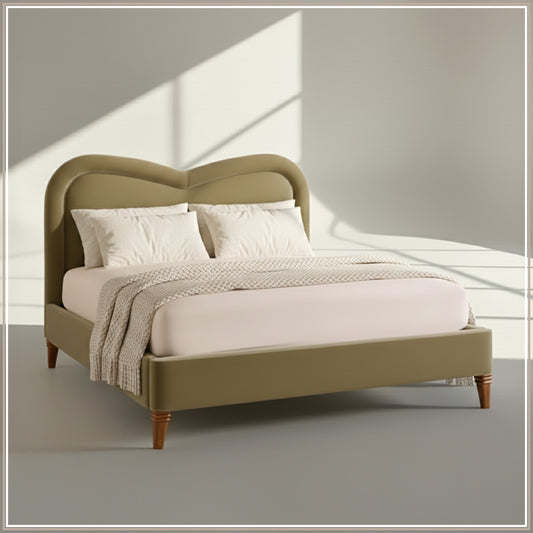 Elaris Curve Comfort Queen Size Bed in Lichen Velvet with Engineer Wood Frame & Hydraulic Storage