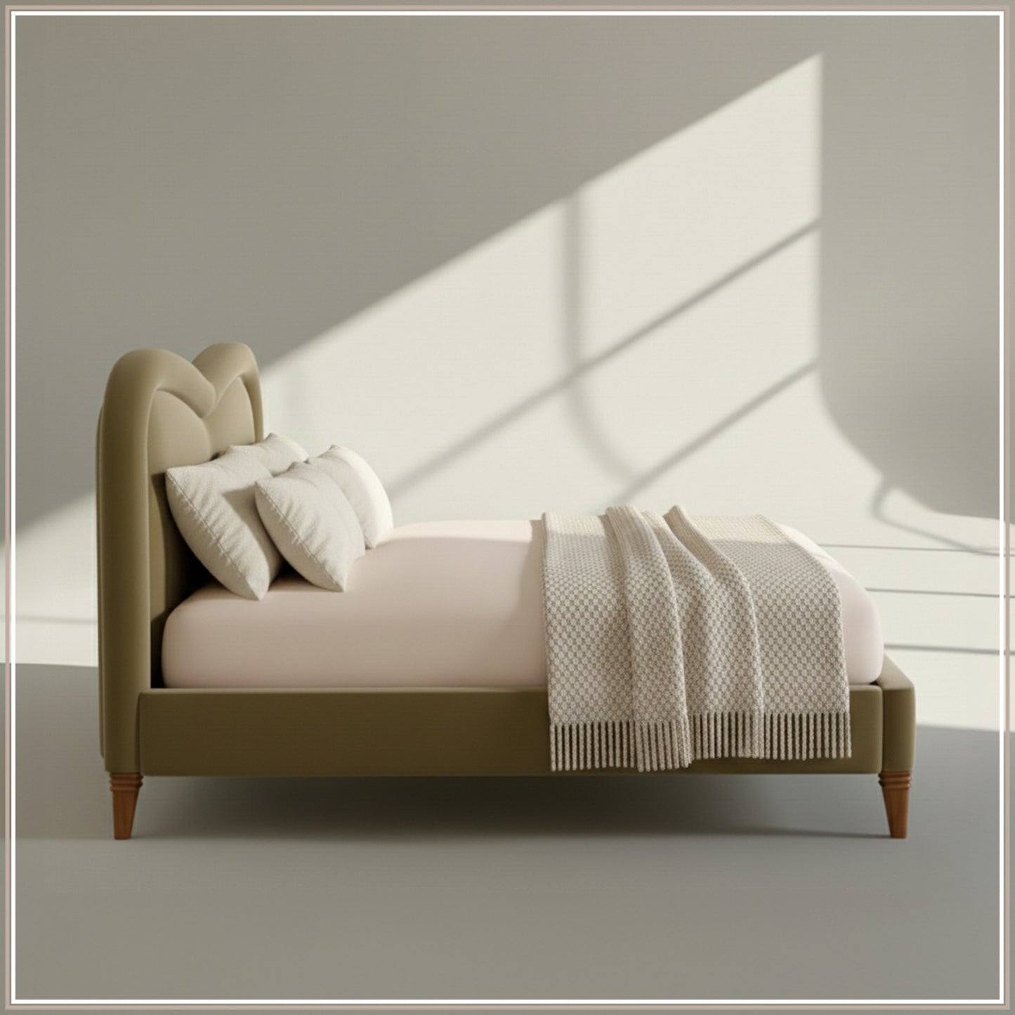 Elaris Curve Comfort Queen Size Bed in Lichen Velvet with Engineer Wood Frame & Hydraulic Storage