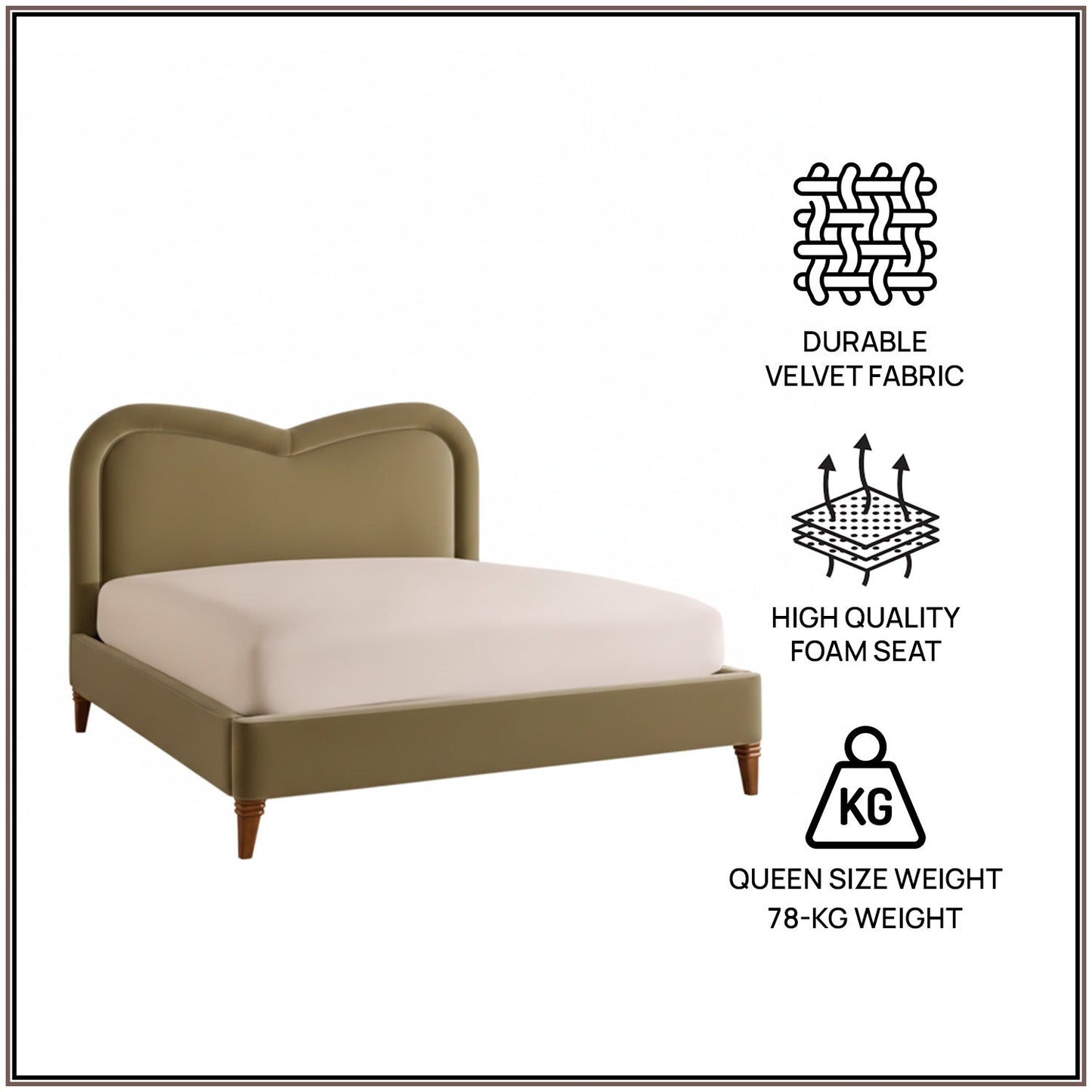 Elaris Curve Comfort Queen Size Bed in Lichen Velvet with Engineer Wood Frame & Hydraulic Storage