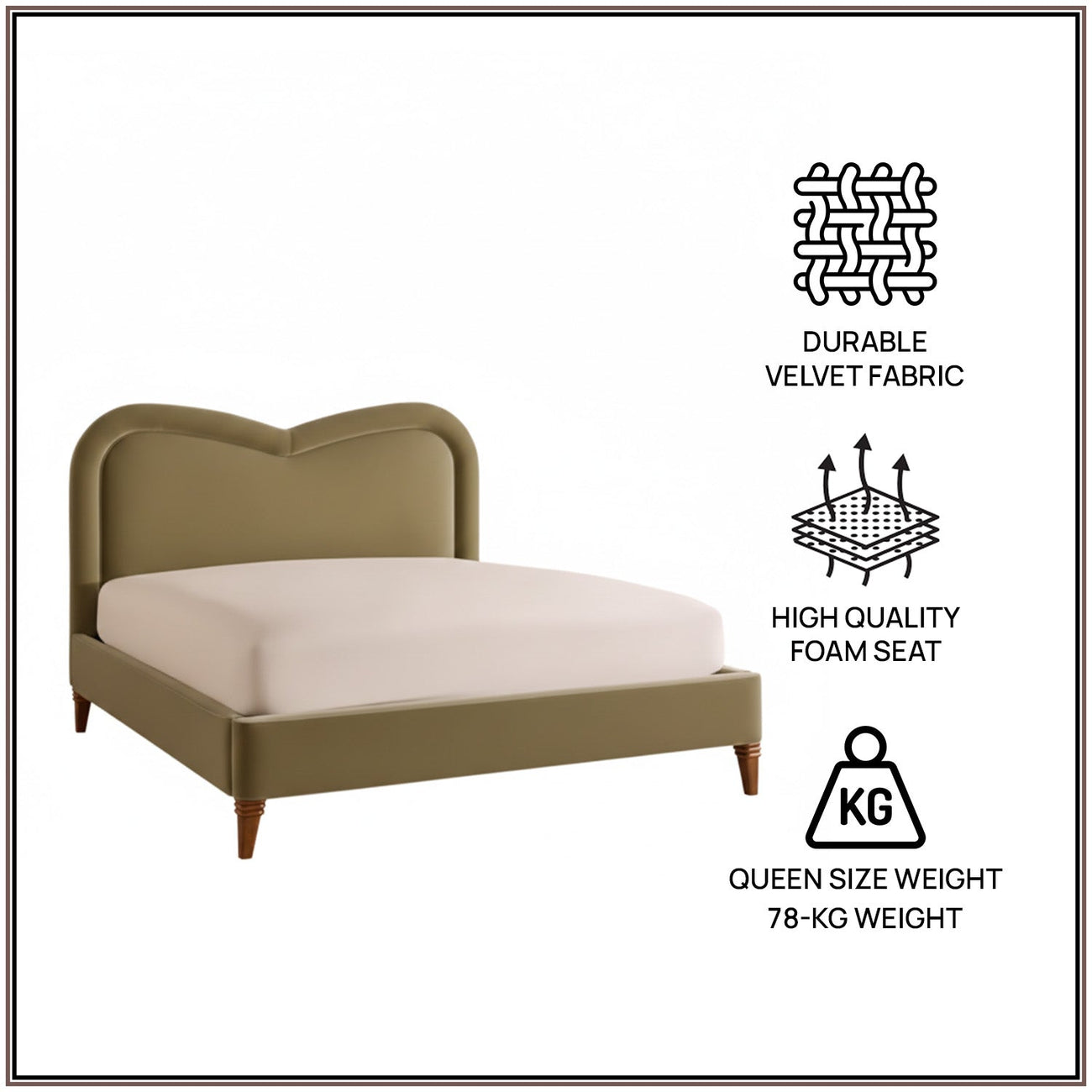 Elaris Curve Comfort Queen Size Bed in Lichen Velvet with Engineer Wood Frame & Hydraulic Storage