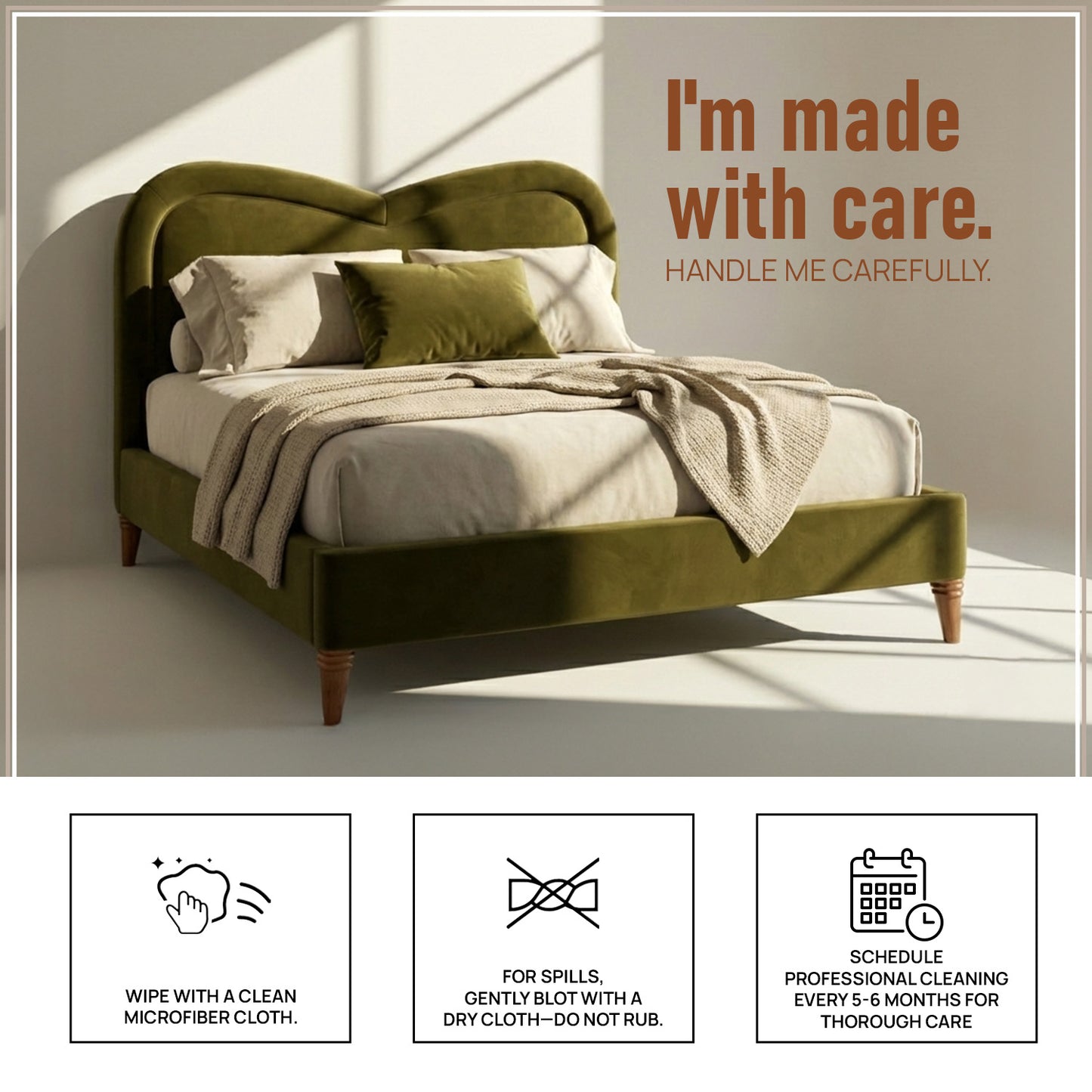 Elaris Curve Comfort Queen Size Bed in Olive Brown Velvet with Engineer Wood Frame & Hydraulic Storage