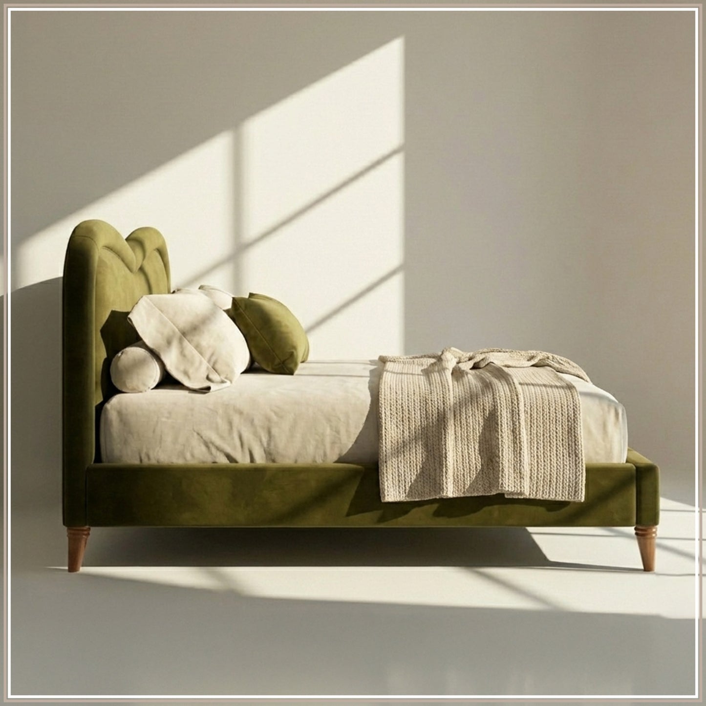 Elaris Curve Comfort King Size Bed in Olive velvet With Engineer Wood Frame & Hydraulic Storage