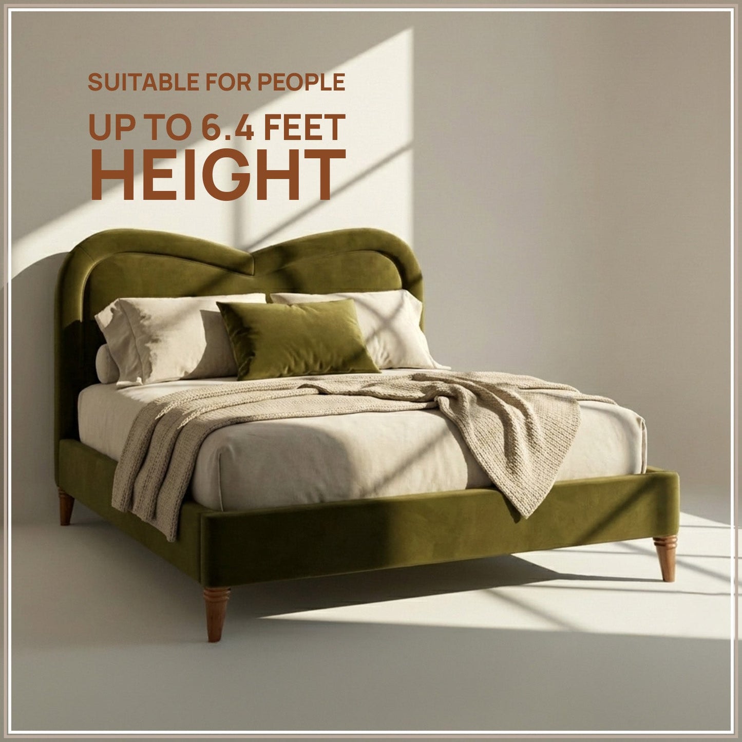 Elaris Curve Comfort King Size Bed in Olive velvet With Engineer Wood Frame & Hydraulic Storage