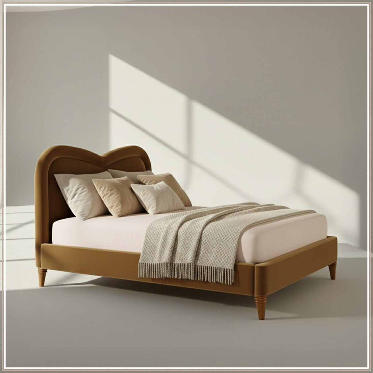 Elaris Curve Comfort Queen Size Bed in Mustard Velvet with Engineer Wood Frame & Hydraulic Storage