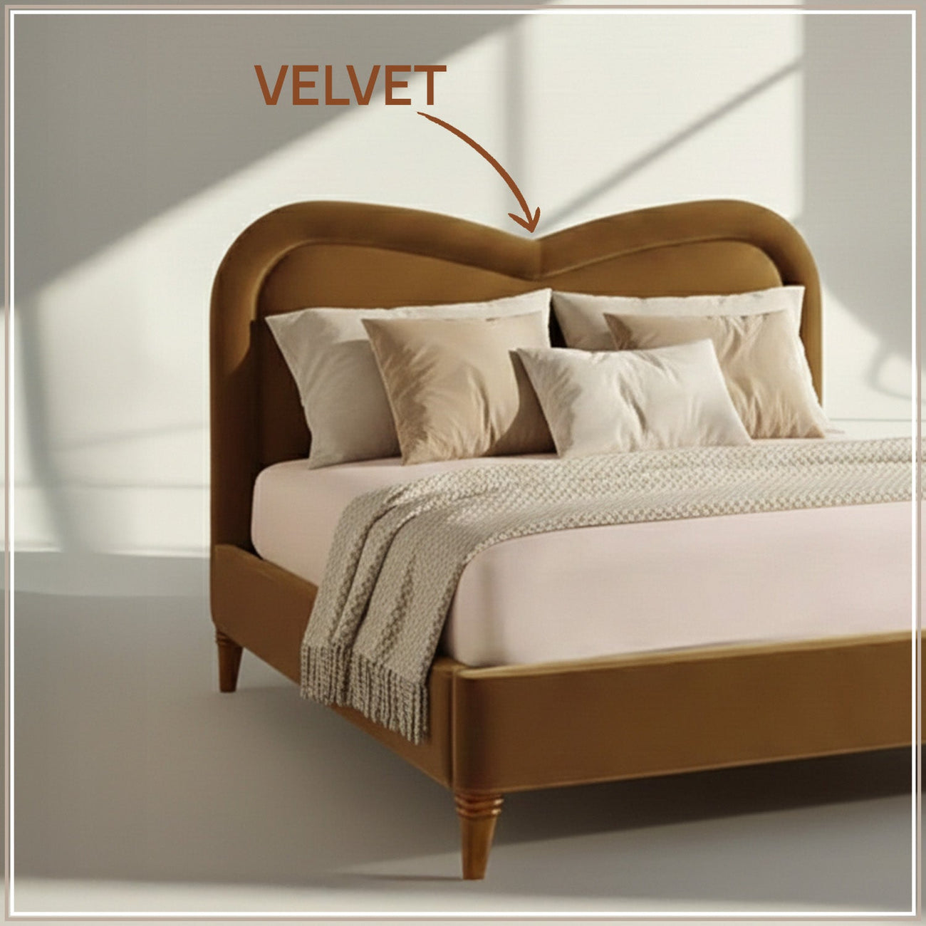 Elaris Curve Comfort Queen Size Bed in Mustard Velvet with Engineer Wood Frame & Hydraulic Storage