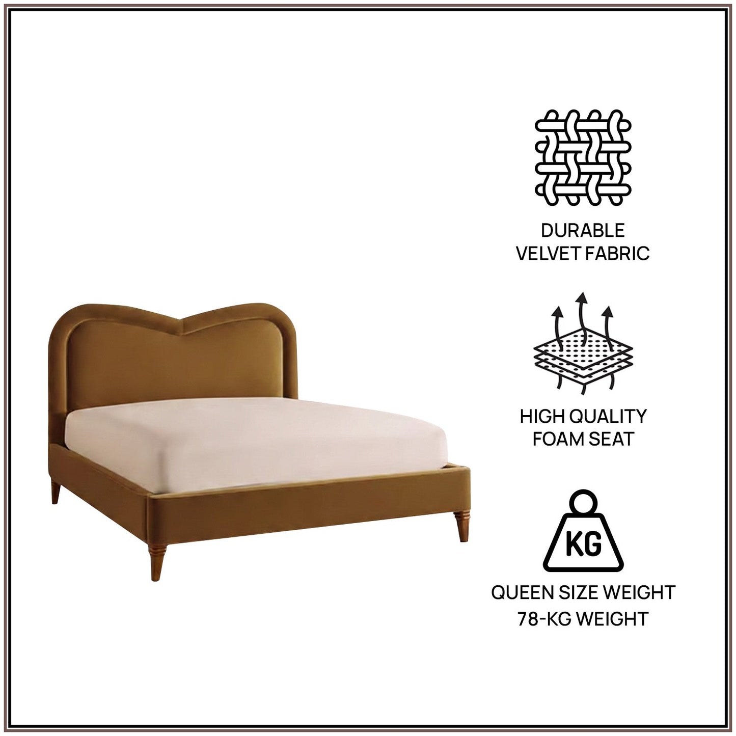 Elaris Curve Comfort Queen Size Bed in Mustard Velvet with Engineer Wood Frame & Hydraulic Storage
