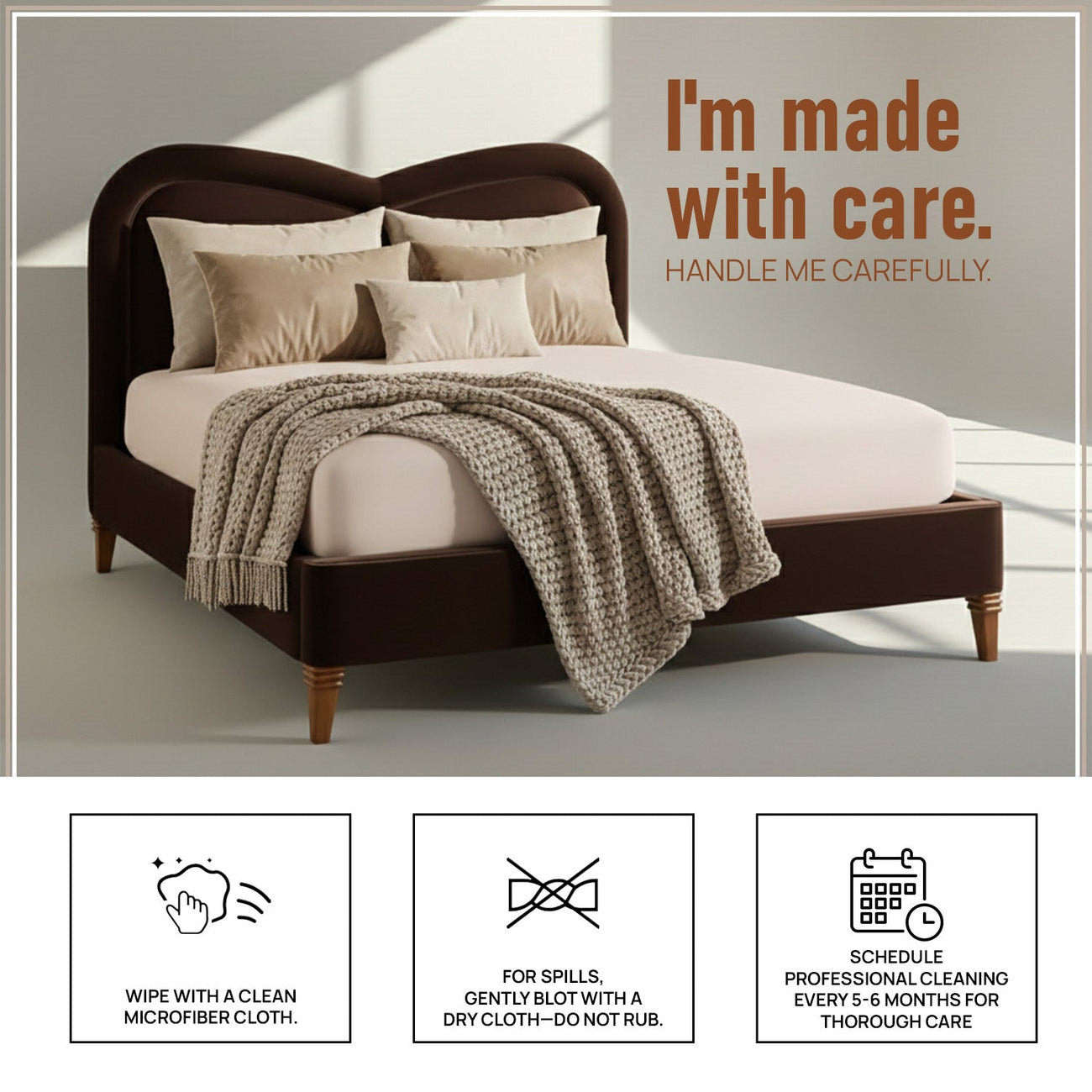 Elaris Curve Comfort King Size Bed in Dark Brown velvet With Engineer Wood Frame & Hydraulic Storage