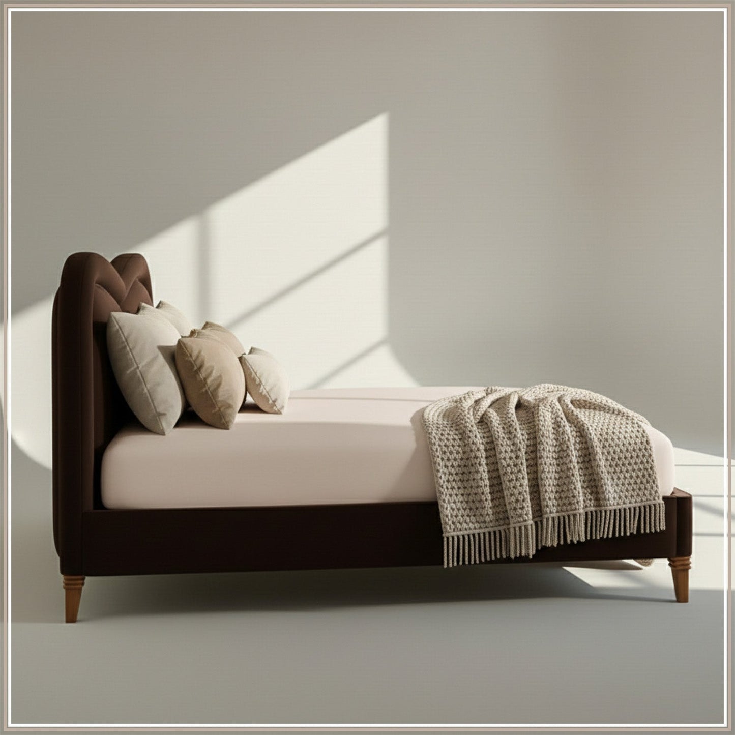 Elaris Curve Comfort King Size Bed in Dark Brown velvet With Engineer Wood Frame & Hydraulic Storage