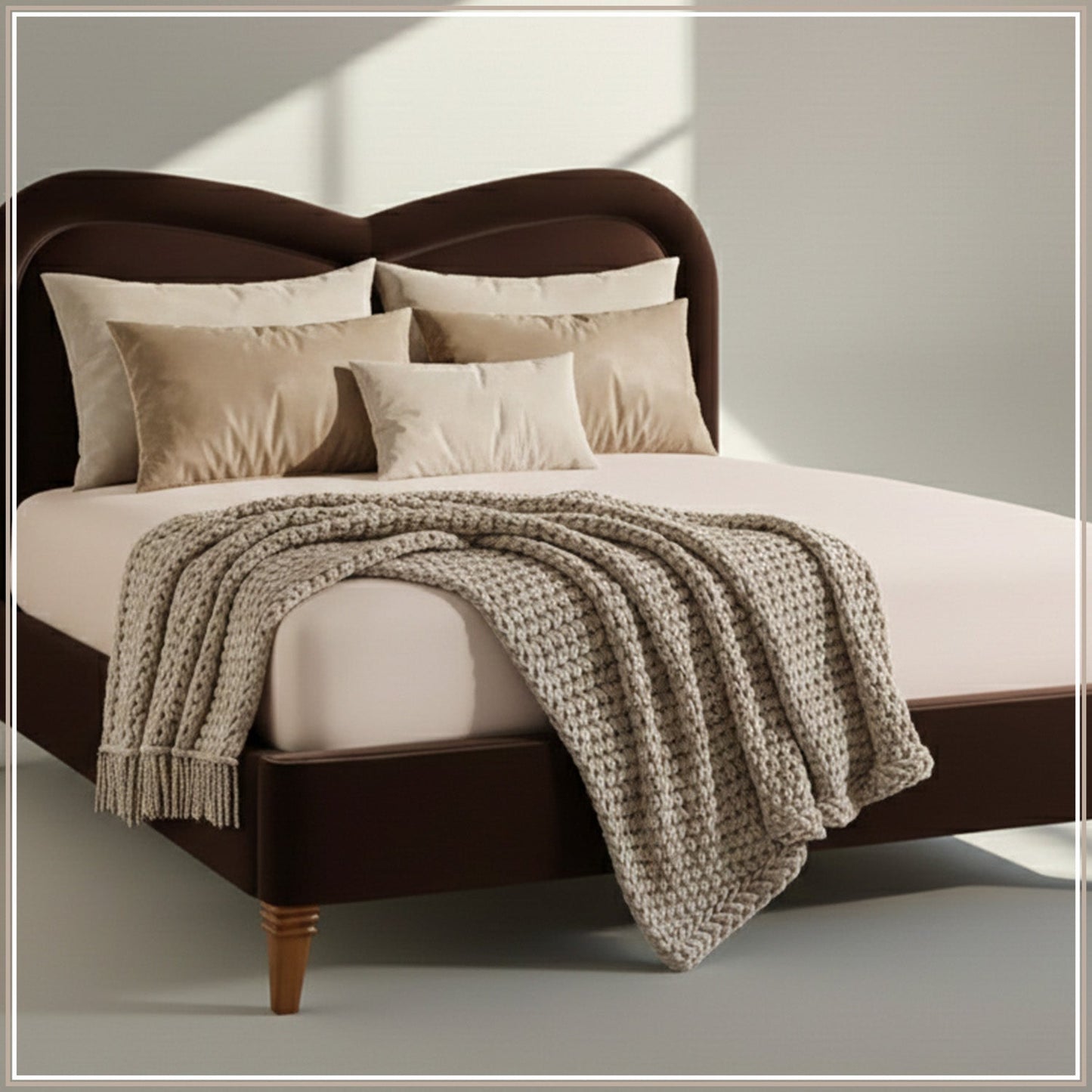 Elaris Curve Comfort King Size Bed in Dark Brown velvet With Engineer Wood Frame & Hydraulic Storage