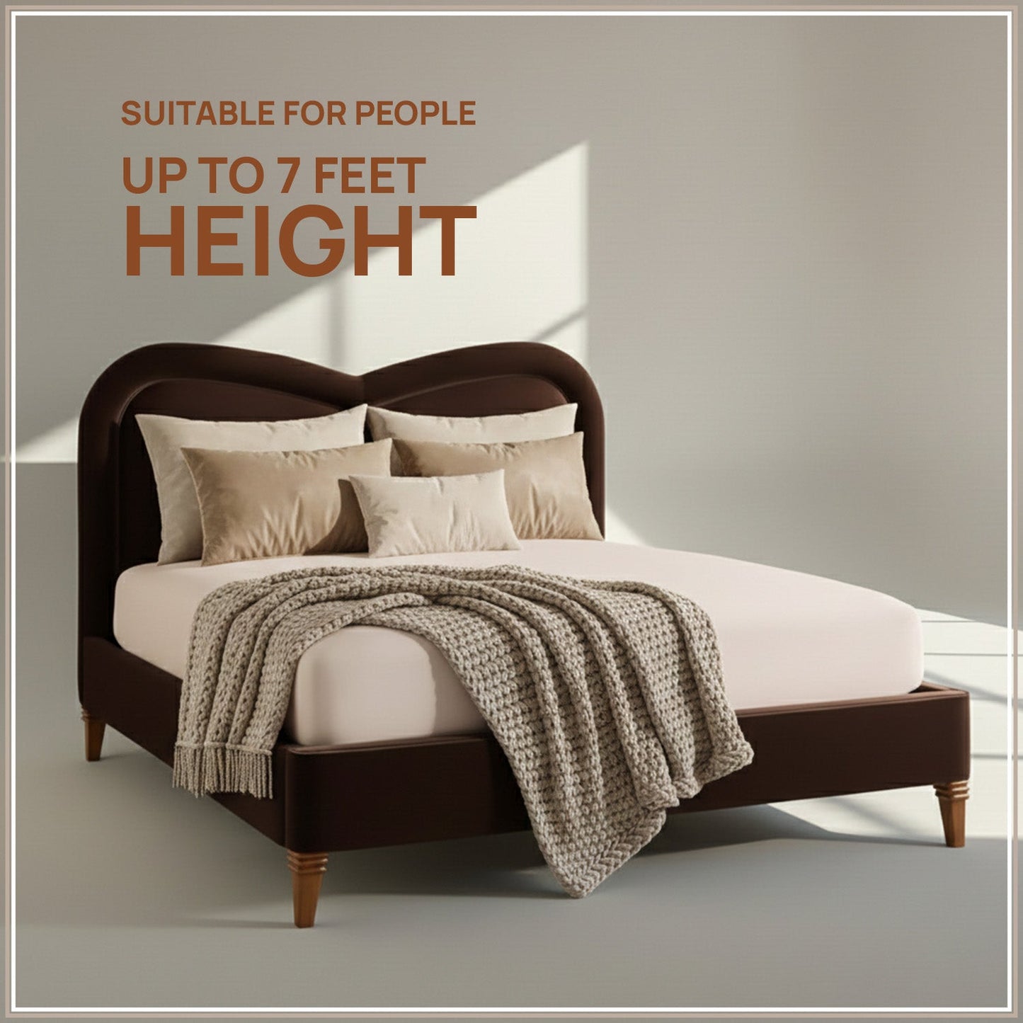 Elaris Curve Comfort Queen Size Bed in Dark Brown Velvet with Engineer Wood Frame & Hydraulic Storage