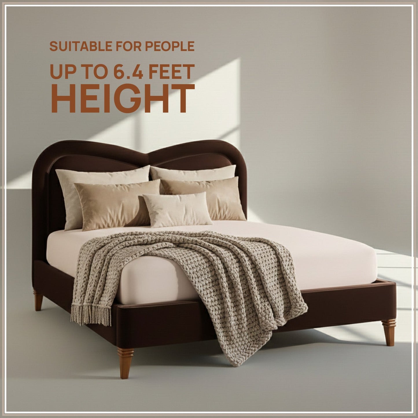 Elaris Curve Comfort King Size Bed in Dark Brown velvet With Engineer Wood Frame & Hydraulic Storage