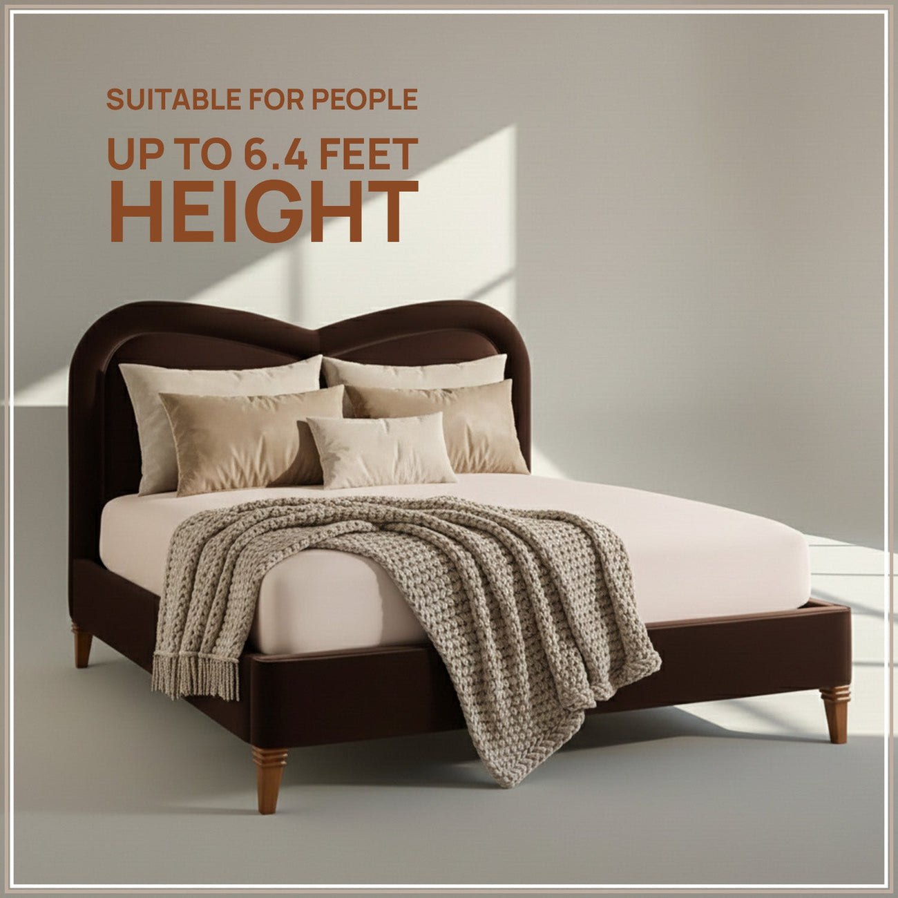 Elaris Curve Comfort King Size Bed in Dark Brown velvet With Engineer Wood Frame & Hydraulic Storage