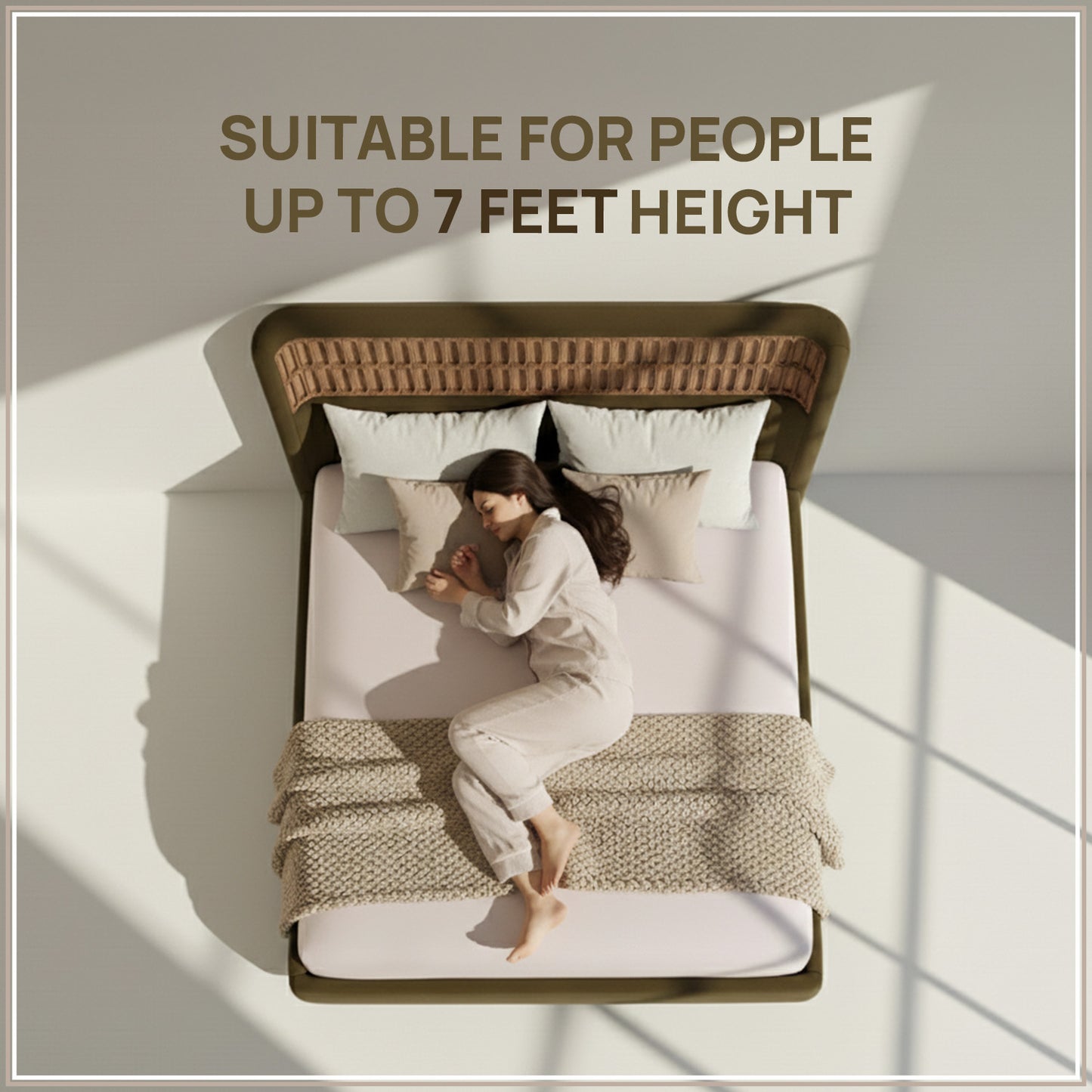 Heritage Cane Upholstered Queen Size Bed in Olive Linen with Oak wood Frame