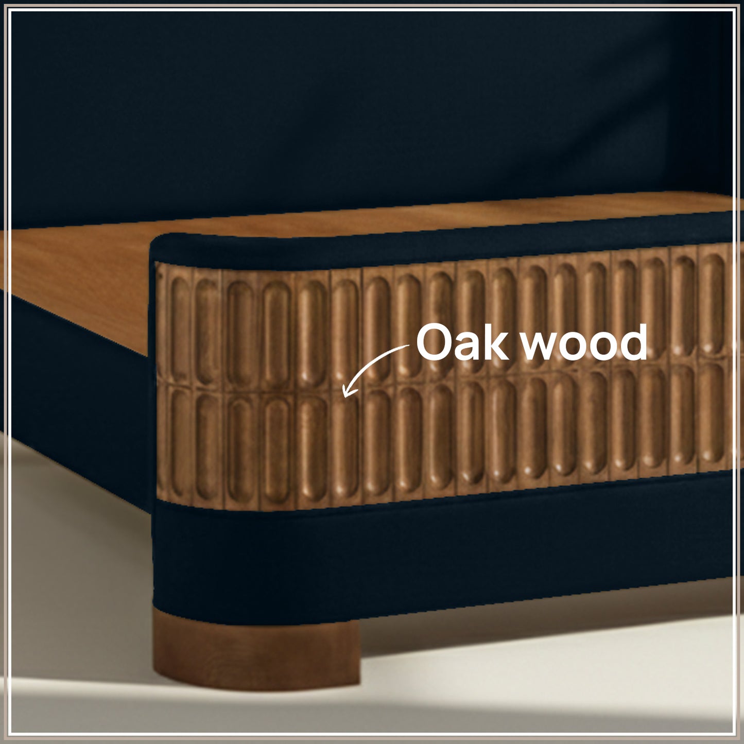 Heritage Cane Upholstered Queen Size Bed in Royal Blue Linen with Oak wood Frame