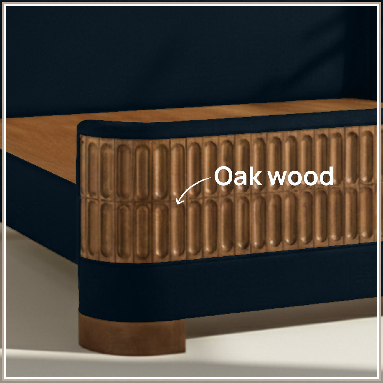 Heritage Cane Upholstered King Size Bed in Royal Blue Linen With Oak wood Frame