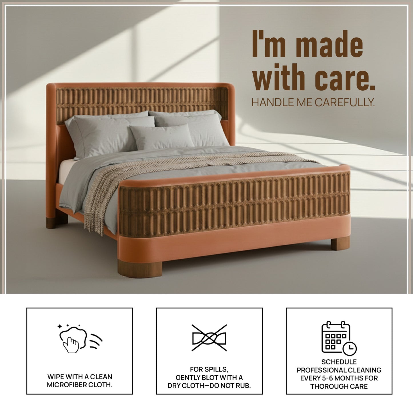 Heritage Cane Upholstered King Size Bed in Antique Rose Linen With Oak wood Frame