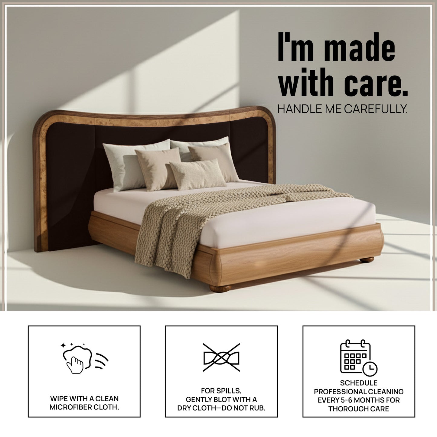 Elowen Softline King Size Bed in Chocolate Brown velvet With Oak wood Frame & Hydraulic Storage