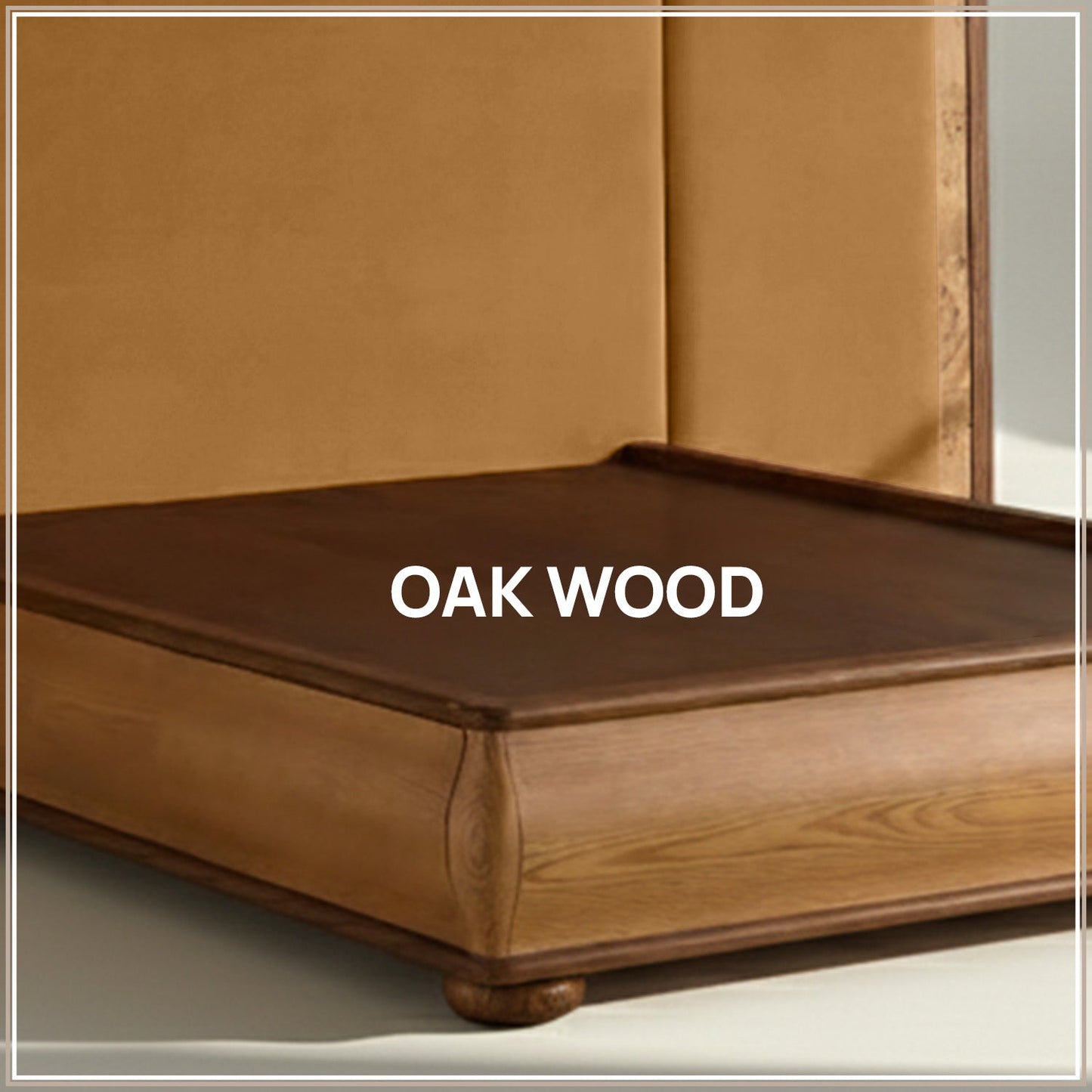 Elowen Softline Queen Size Bed in Chocolate Brown Velvet with Oak wood Frame & Hydraulic Storage
