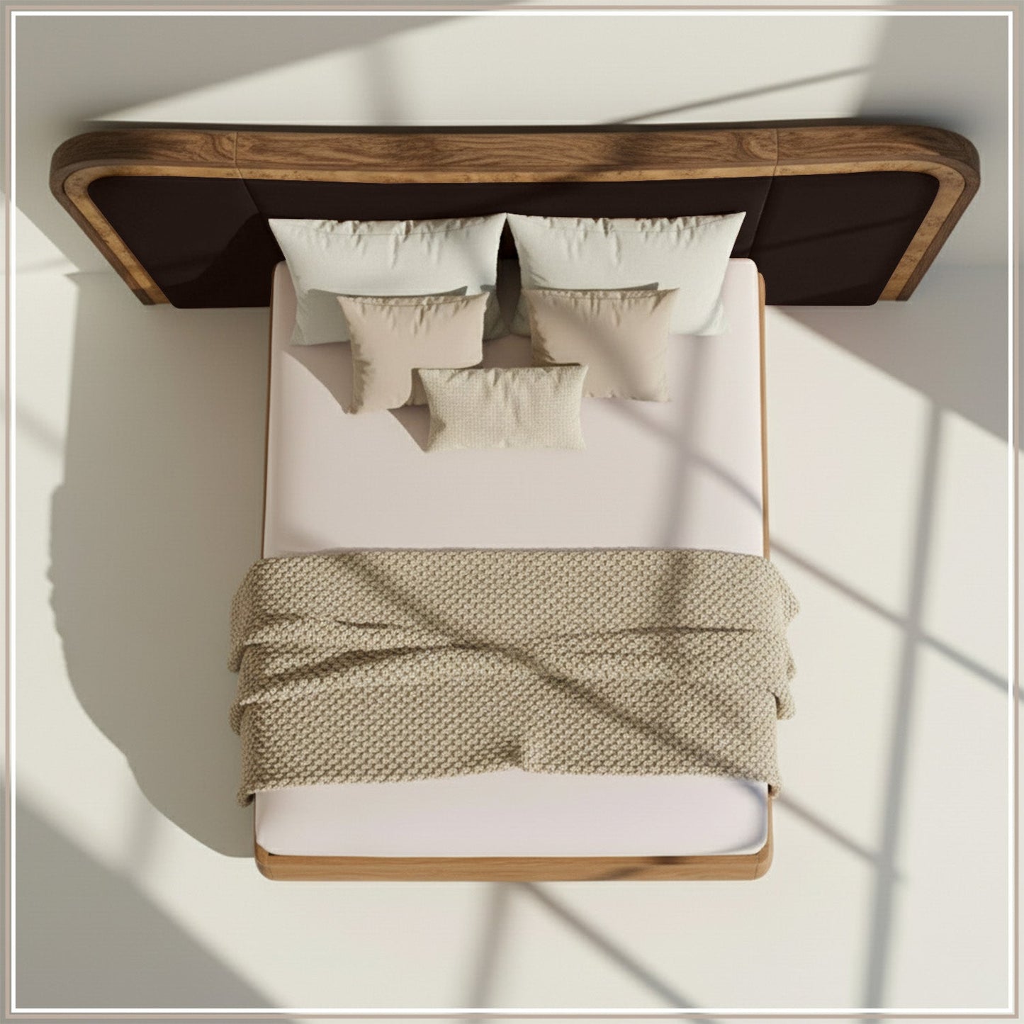 Elowen Softline King Size Bed in Chocolate Brown velvet With Oak wood Frame & Hydraulic Storage