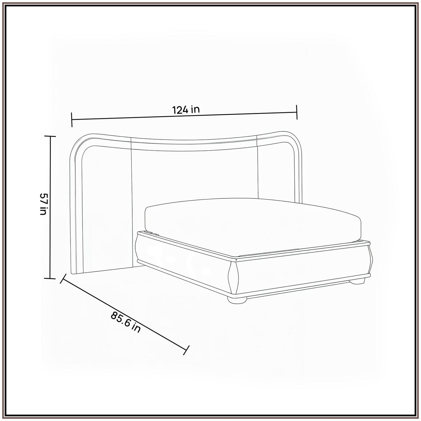 Elowen Softline Queen Size Bed in Camel Brown Velvet with Oak wood Frame & Hydraulic Storage