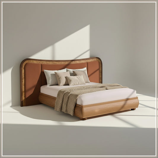 Elowen Softline King Size Bed in Antique Rose velvet With Oak wood Frame & Hydraulic Storage