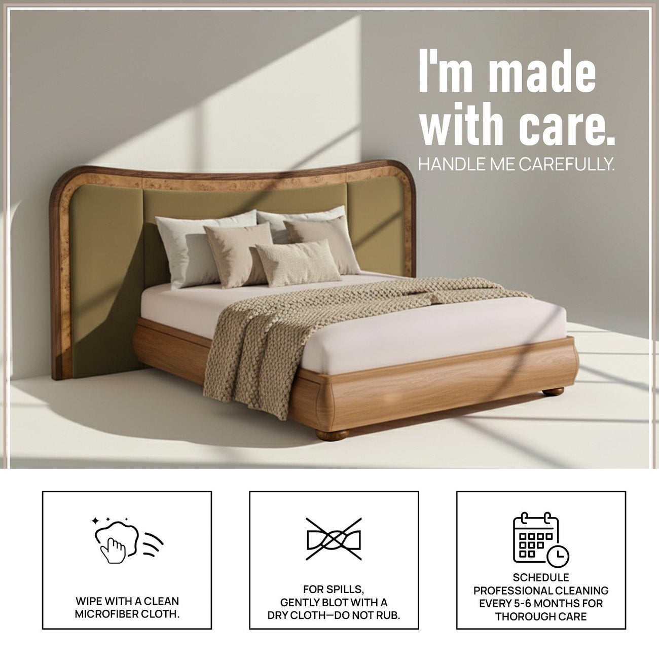 Elowen Softline Queen Size Bed in Lichen Velvet with Oak wood Frame & Hydraulic Storage