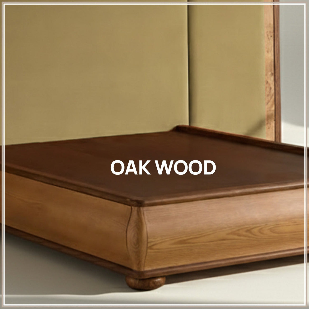 Elowen Softline Queen Size Bed in Lichen Velvet with Oak wood Frame & Hydraulic Storage
