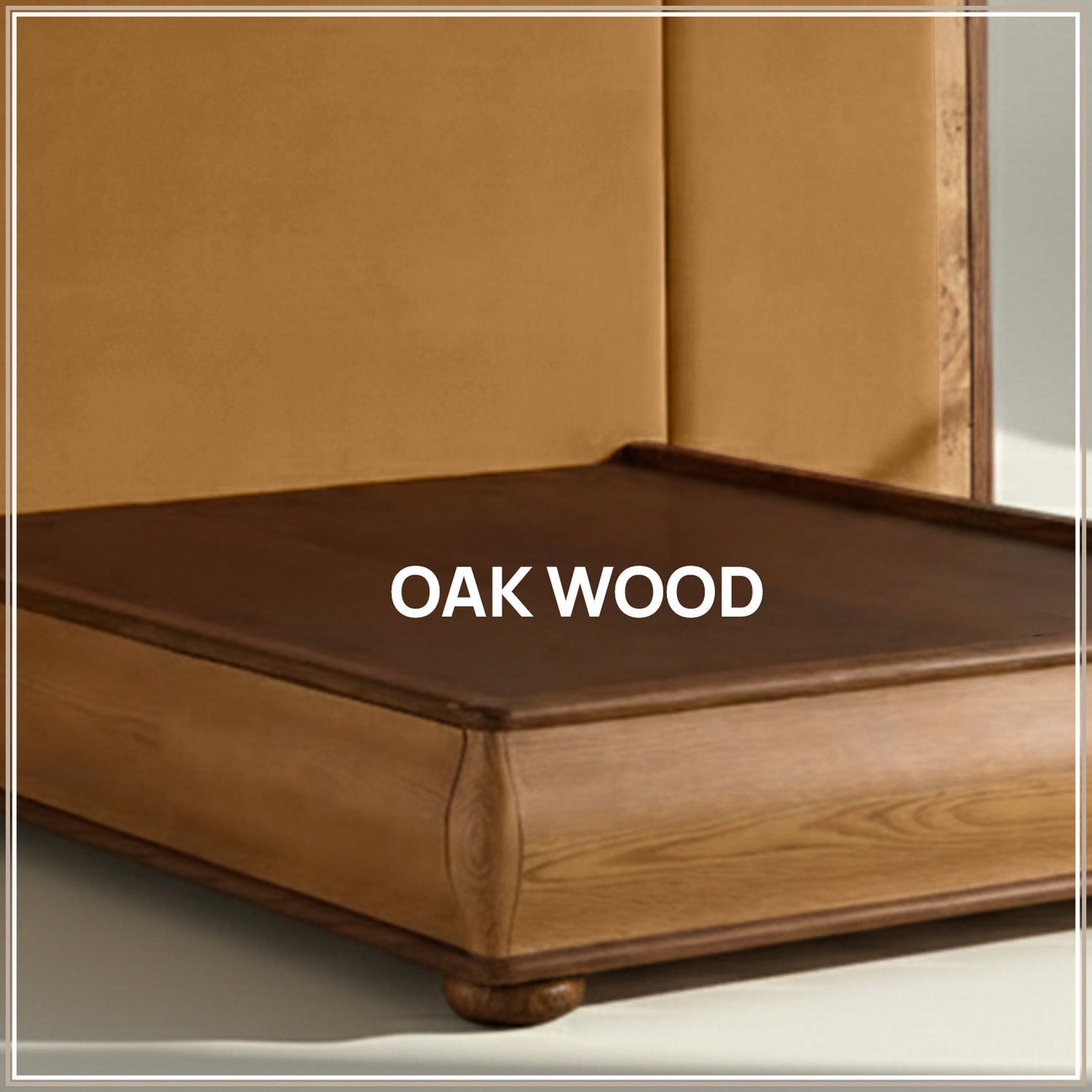 Elowen Softline King Size Bed in Mustard Velvet with Oak wood Frame & Hydraulic Storage