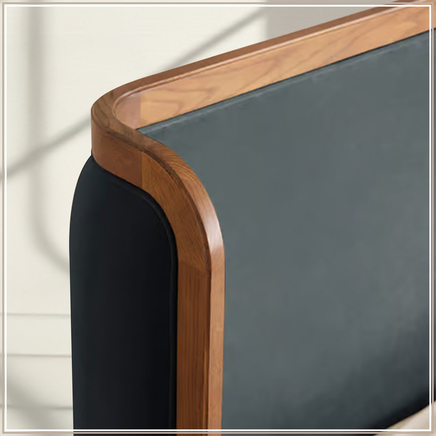 Valerio Duo-Panel Luxe King Size Bed in Grey Blue Velvet with Oak wood Frame & Hydraulic Storage