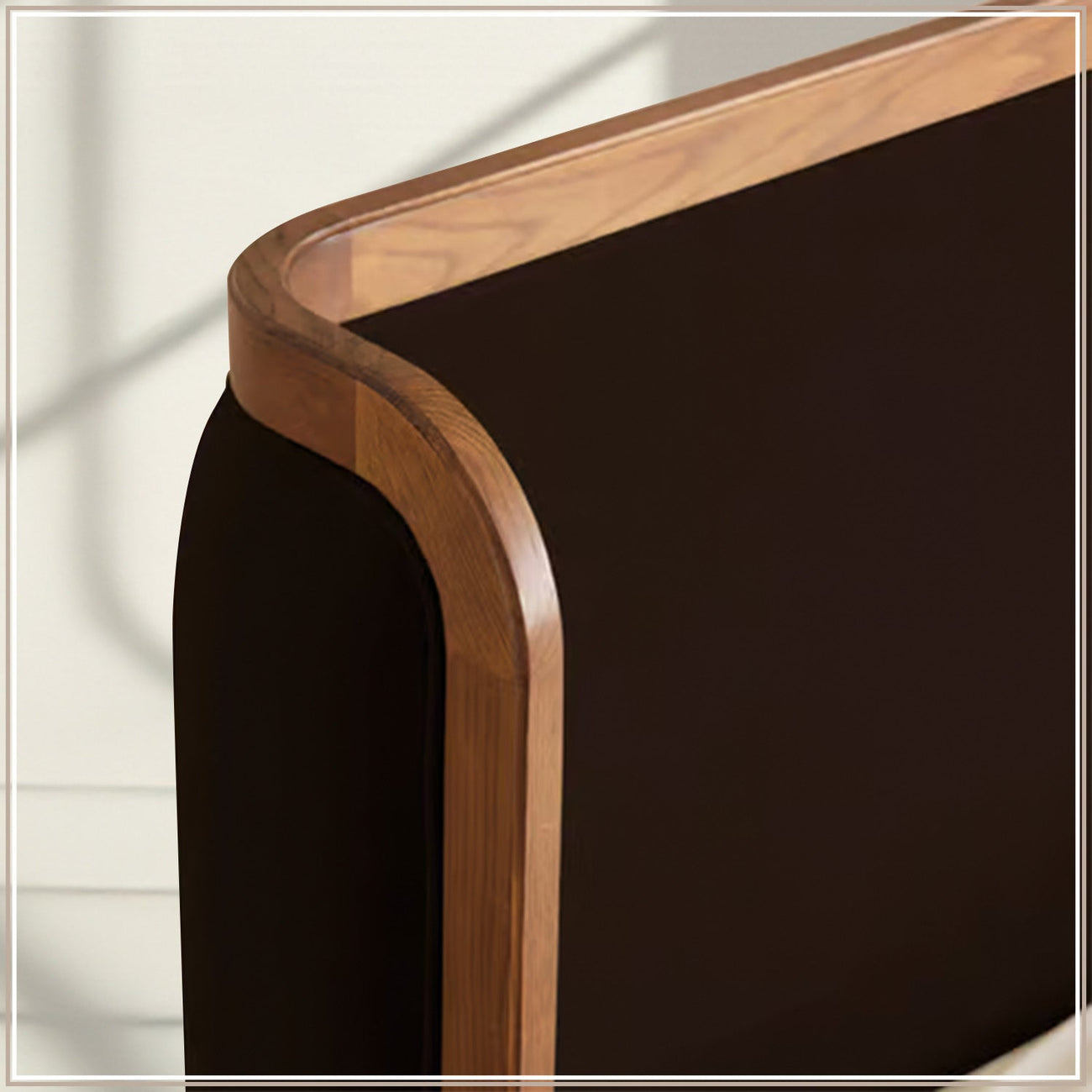 Valerio Duo-Panel Luxe Queen Size Bed in Chocolate Brown Velvet with Oak wood Frame