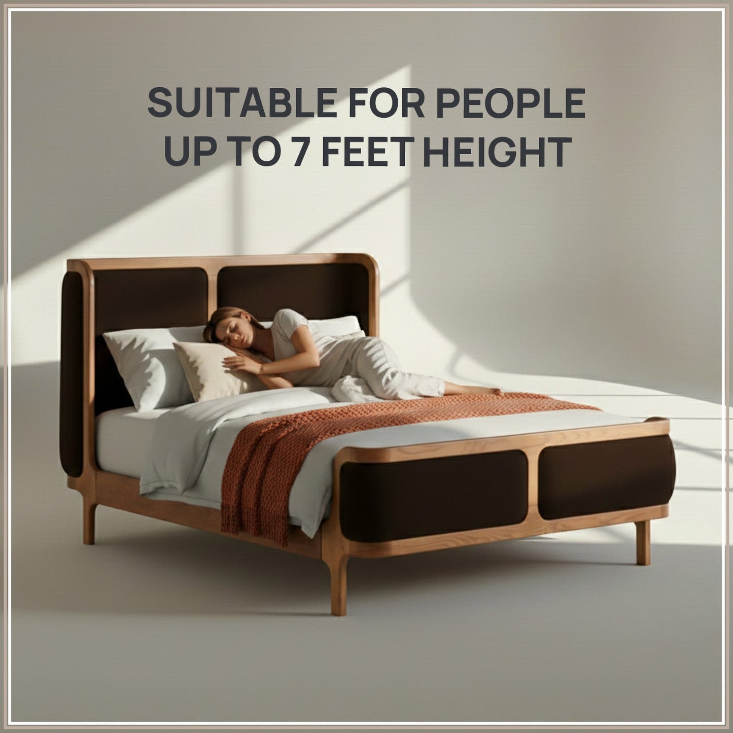 Valerio Duo-Panel Luxe Queen Size Bed in Chocolate Brown Velvet with Oak wood Frame