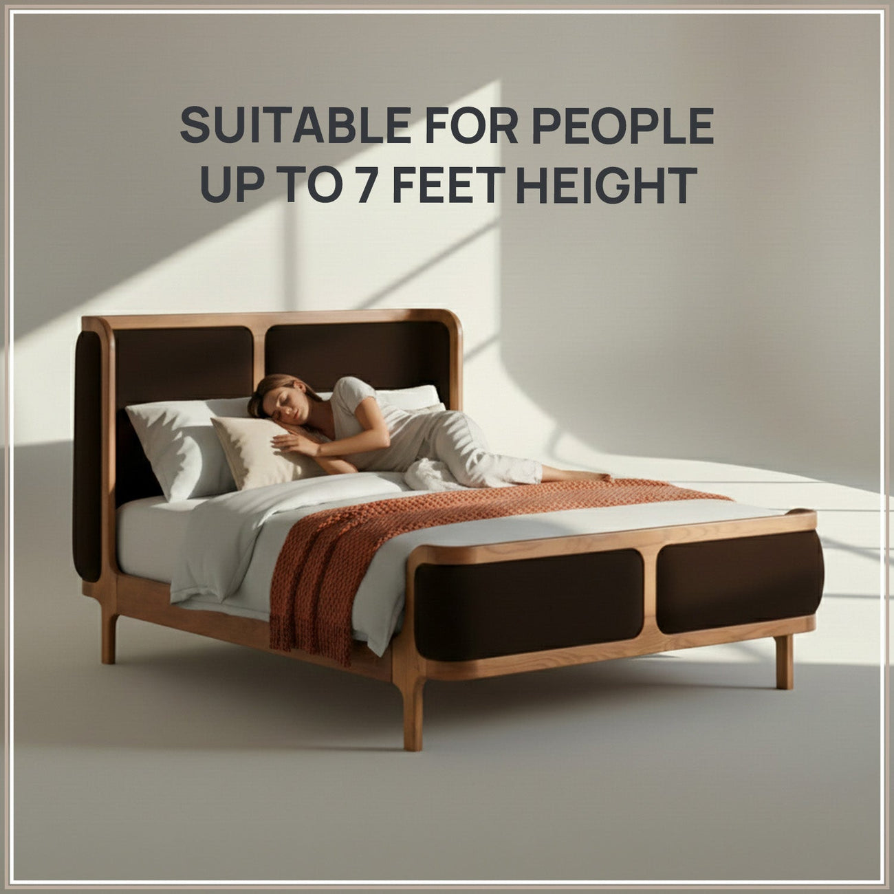Valerio Duo-Panel Luxe Queen Size Bed in Chocolate Brown Velvet with Oak wood Frame