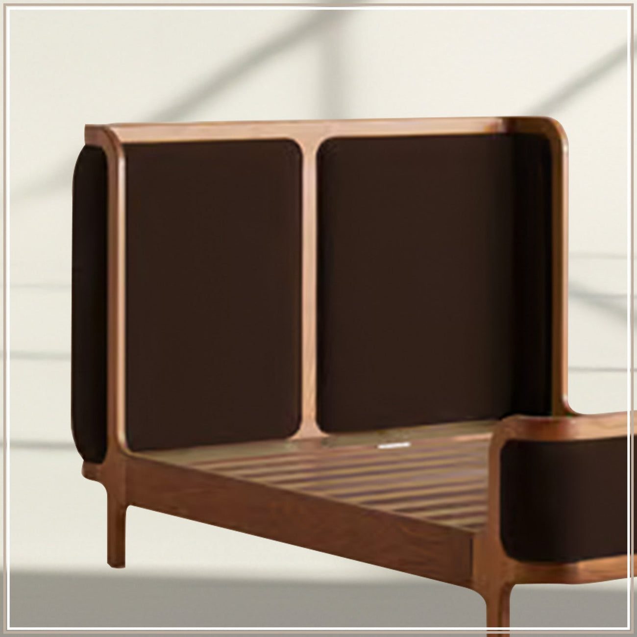 Valerio Duo-Panel Luxe Queen Size Bed in Chocolate Brown Velvet with Oak wood Frame