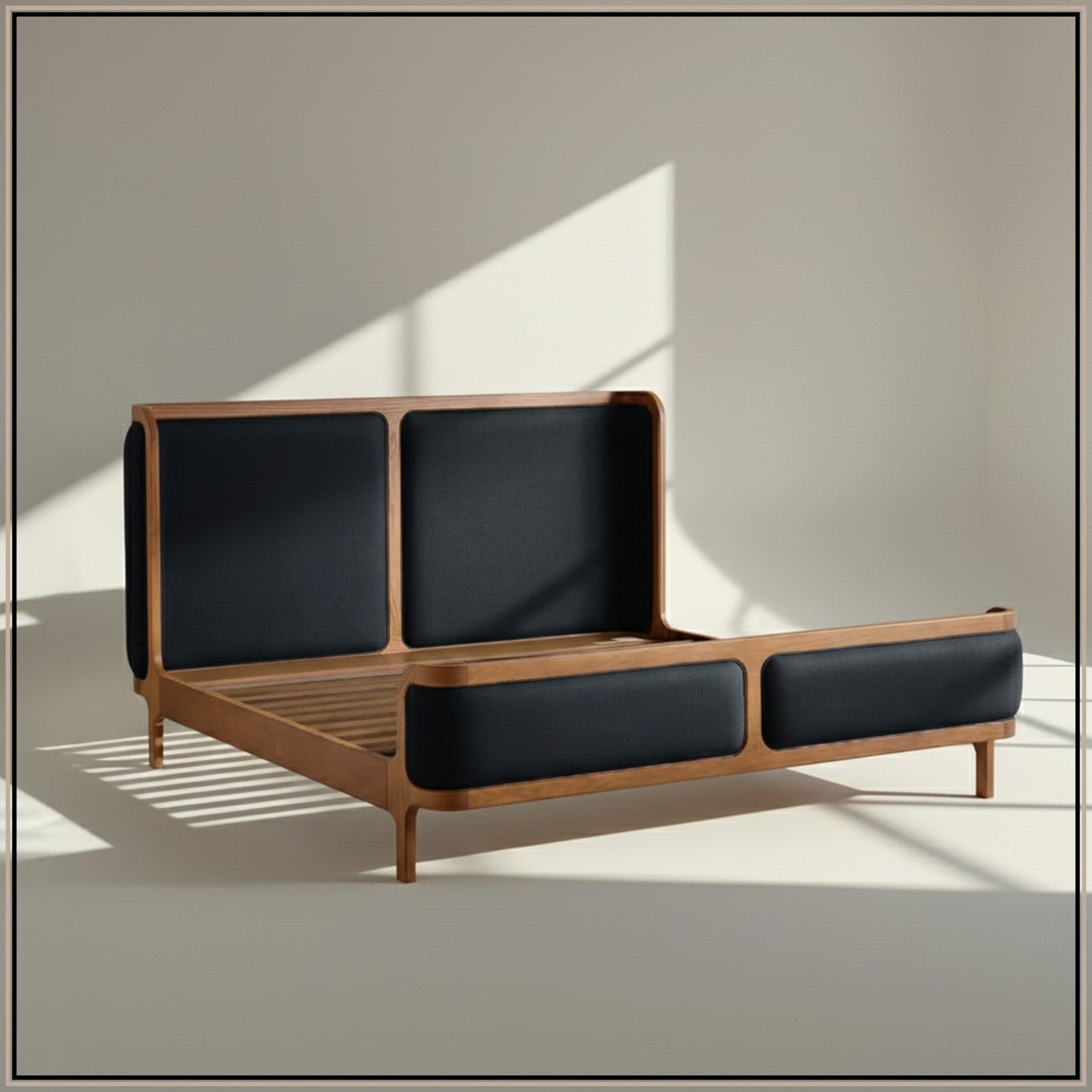 Valerio Duo-Panel Luxe King Size Bed in Chocolate Brown Velvet with Oak wood Frame