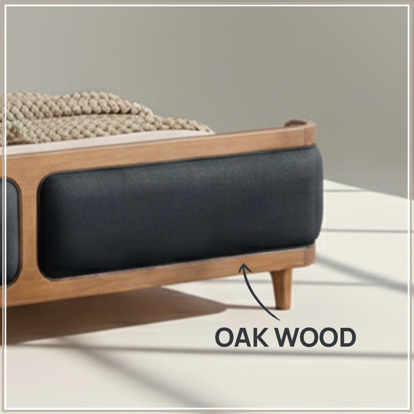 Valerio Duo-Panel Luxe King Size Bed in Navy Blue Velvet with Oak wood Frame & Hydraulic Storage