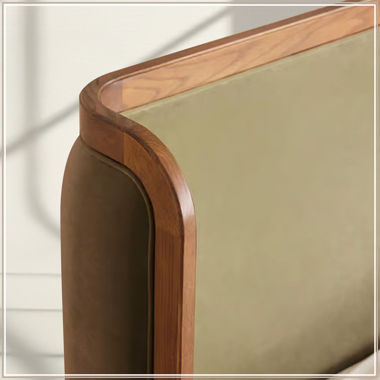 Valerio Duo-Panel Luxe King Size Bed in Lichen Velvet with Oak wood Frame