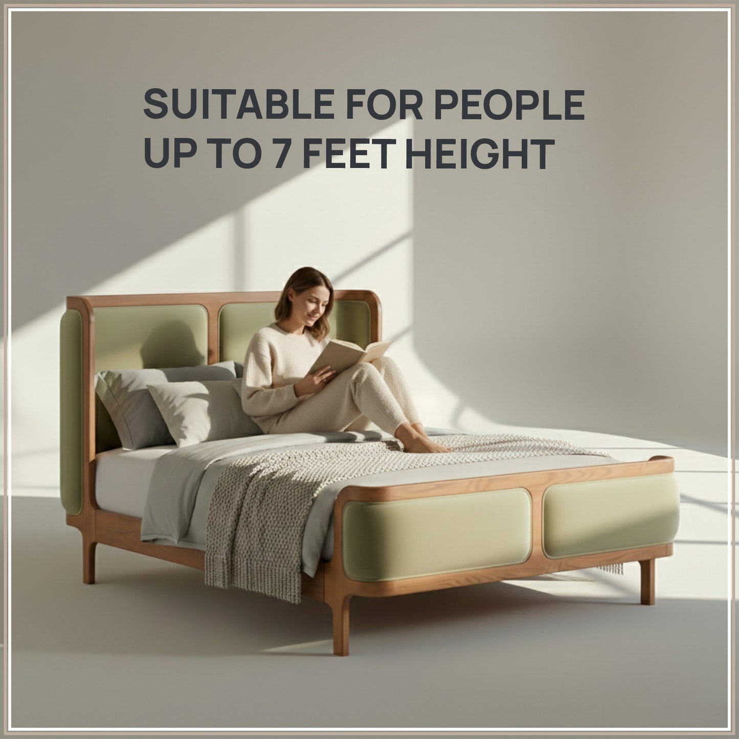 Valerio Duo-Panel Luxe King Size Bed in Lichen Velvet with Oak wood Frame & Hydraulic Storage