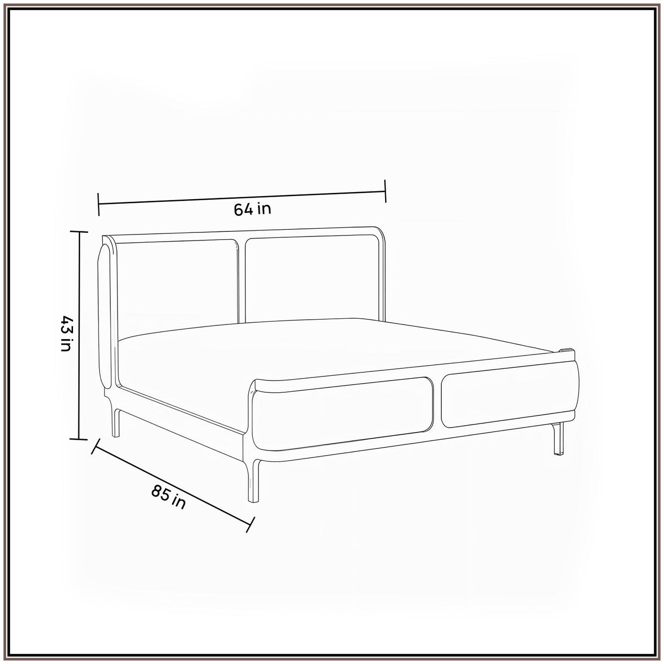 Valerio Duo-Panel Luxe Queen Size Bed in Rust Velvet with Oak wood Frame