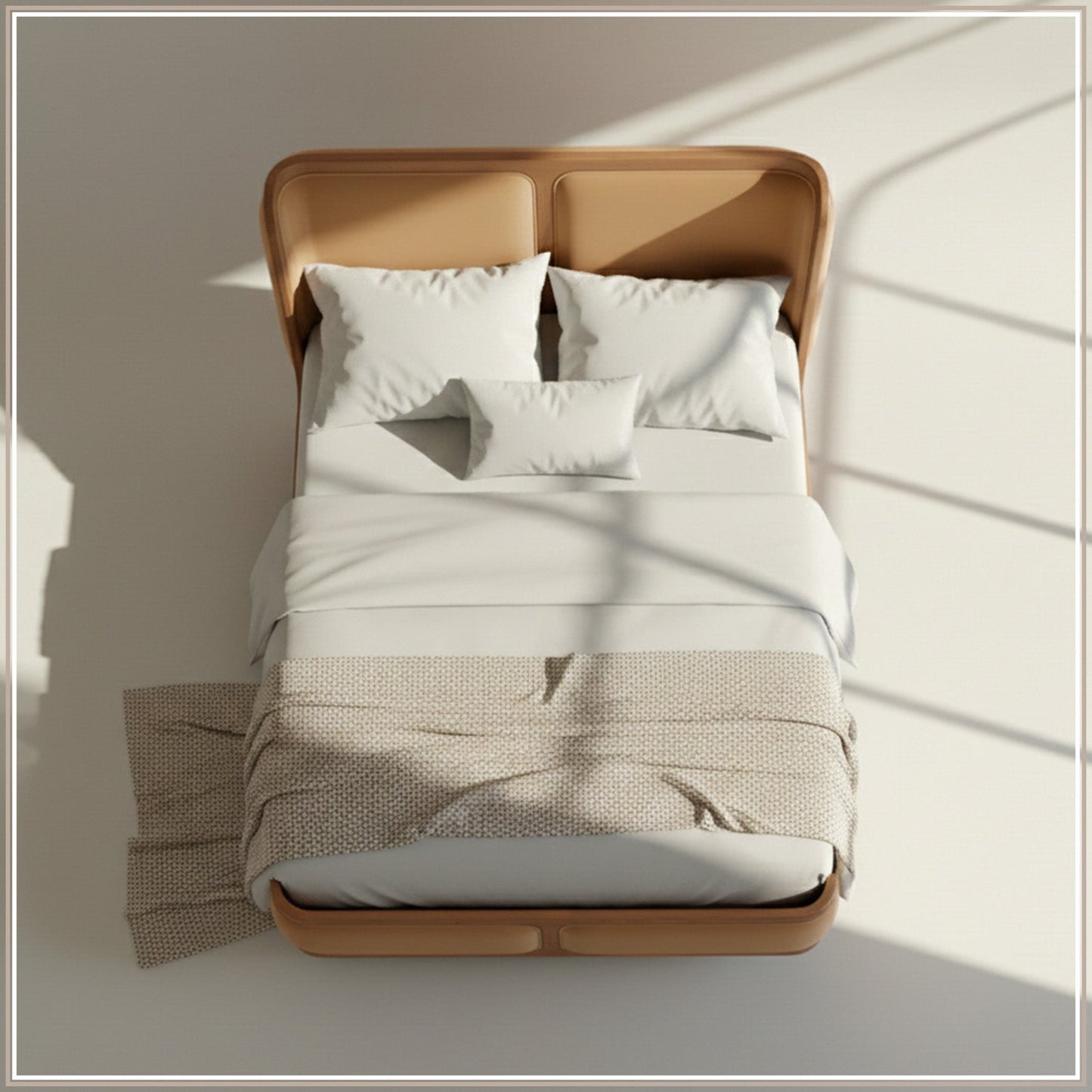 Valerio Duo-Panel Luxe Queen Size Bed in Camel Velvet with Oak wood Frame