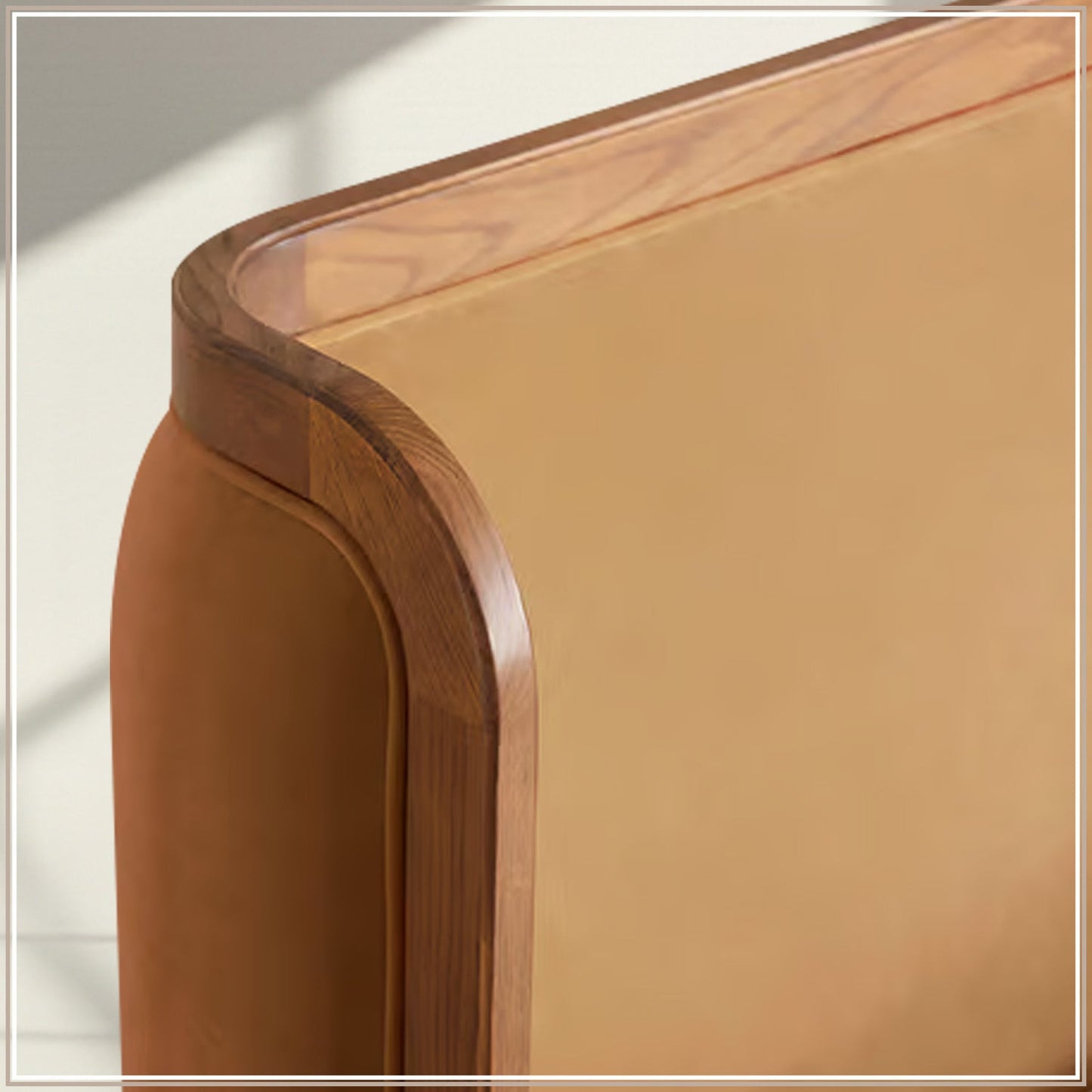 Valerio Duo-Panel Luxe Queen Size Bed in Camel Velvet with Oak wood Frame