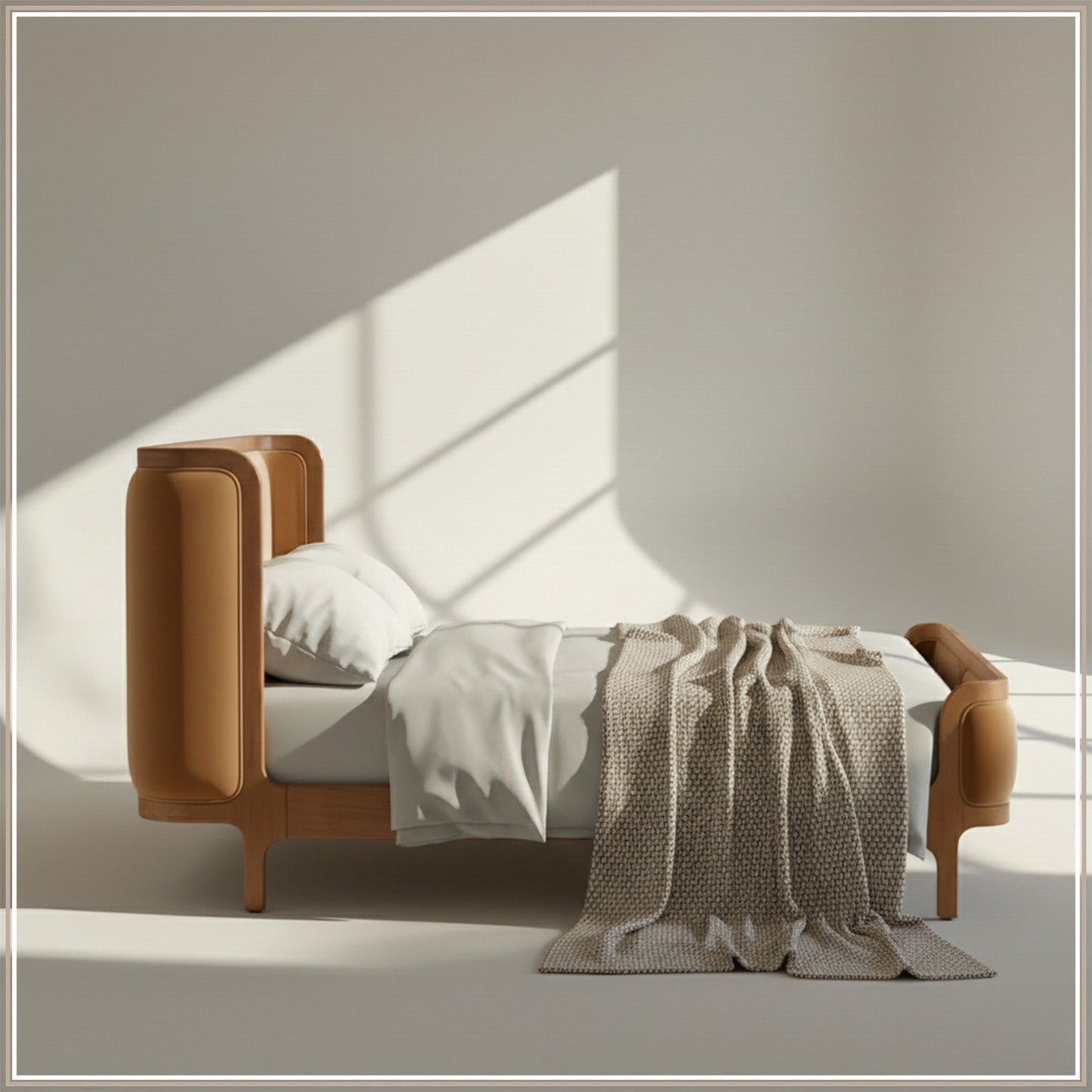 Valerio Duo-Panel Luxe King Size Bed in Camel Velvet with Oak wood Frame