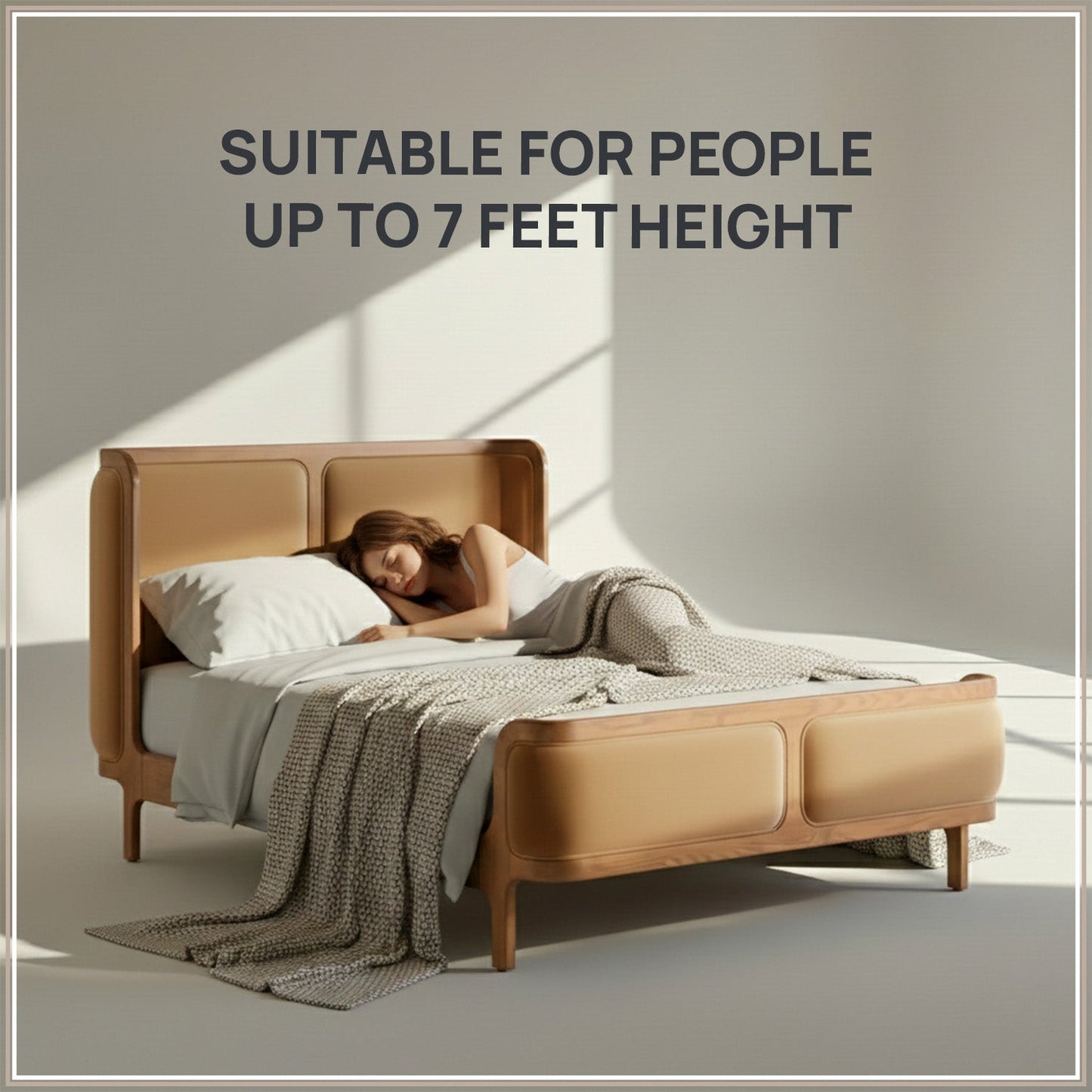 Valerio Duo-Panel Luxe King Size Bed in Camel Velvet with Oak wood Frame