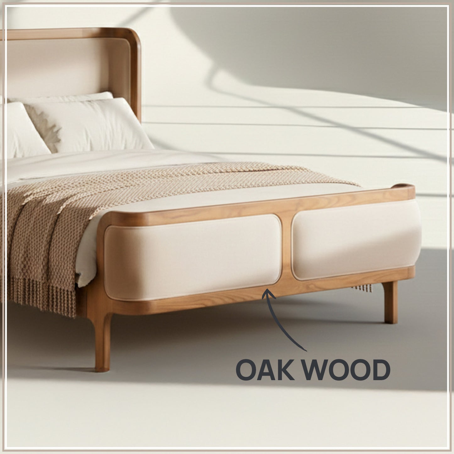 Valerio Duo-Panel Luxe King Size Bed in Off White Velvet with Oak wood Frame & Hydraulic Storage