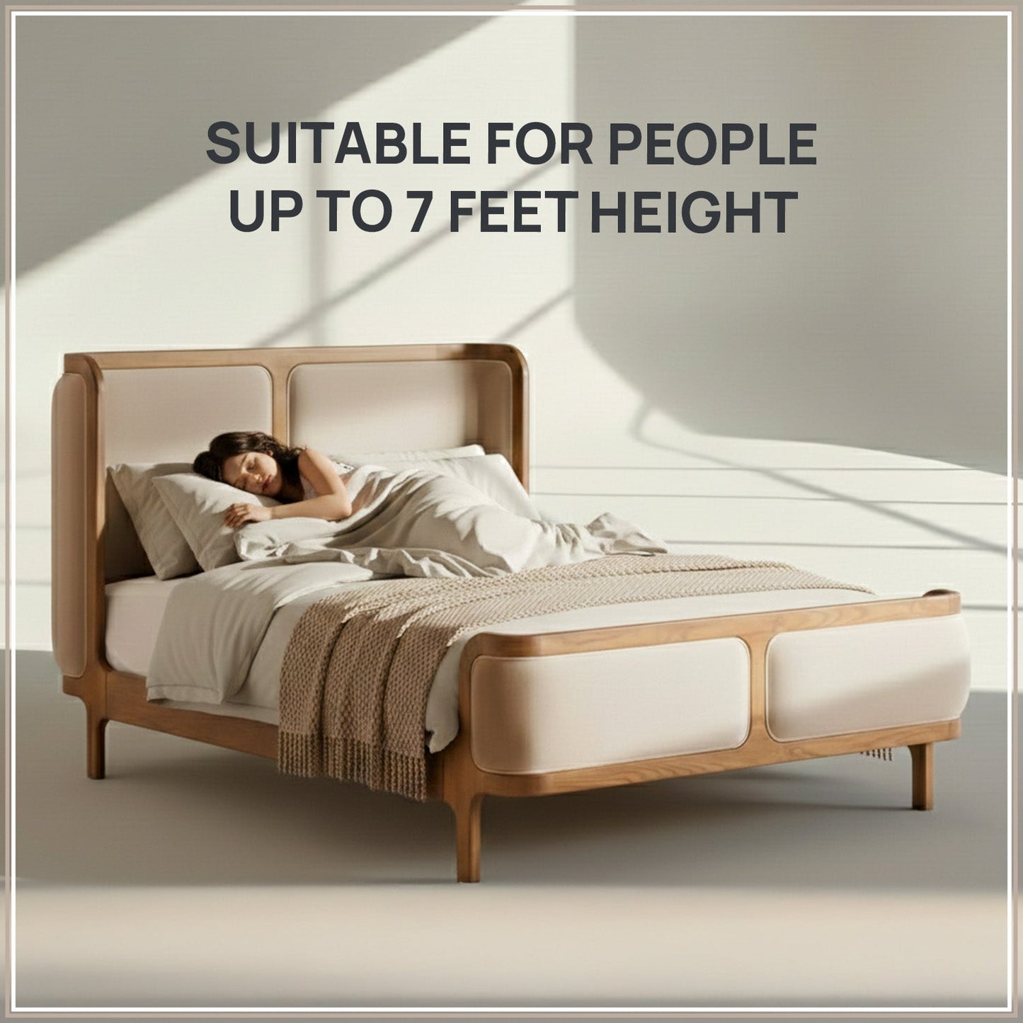 Valerio Duo-Panel Luxe King Size Bed in Off White Velvet with Oak wood Frame