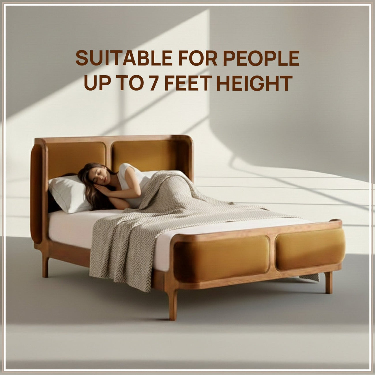 Valerio Duo-Panel Luxe King Size Bed in Mustard Velvet with Oak wood Frame