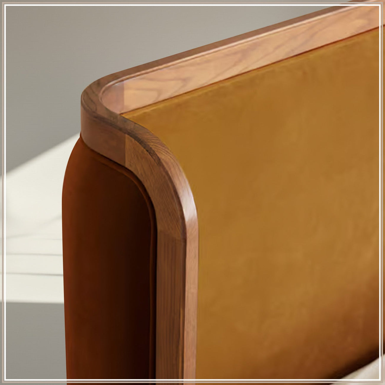 Valerio Duo-Panel Luxe King Size Bed in Mustard Velvet with Oak wood Frame