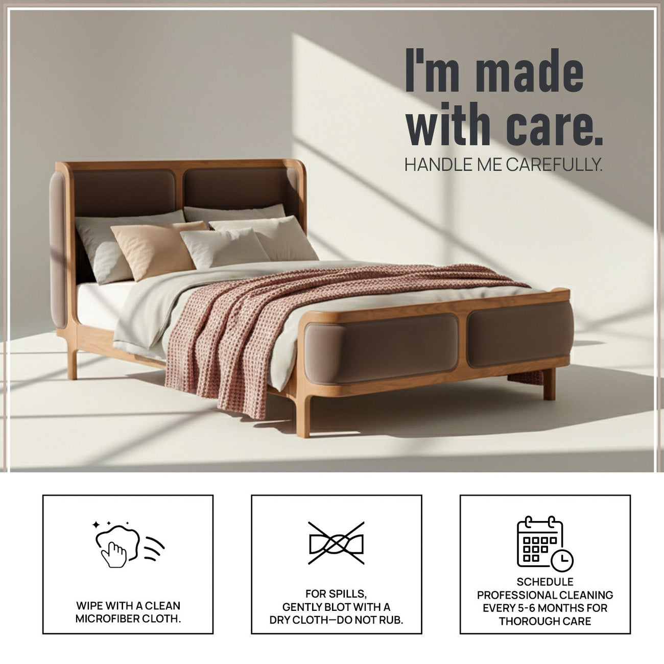 Valerio Duo-Panel Luxe King Size Bed in Tuape Velvet with Oak wood Frame