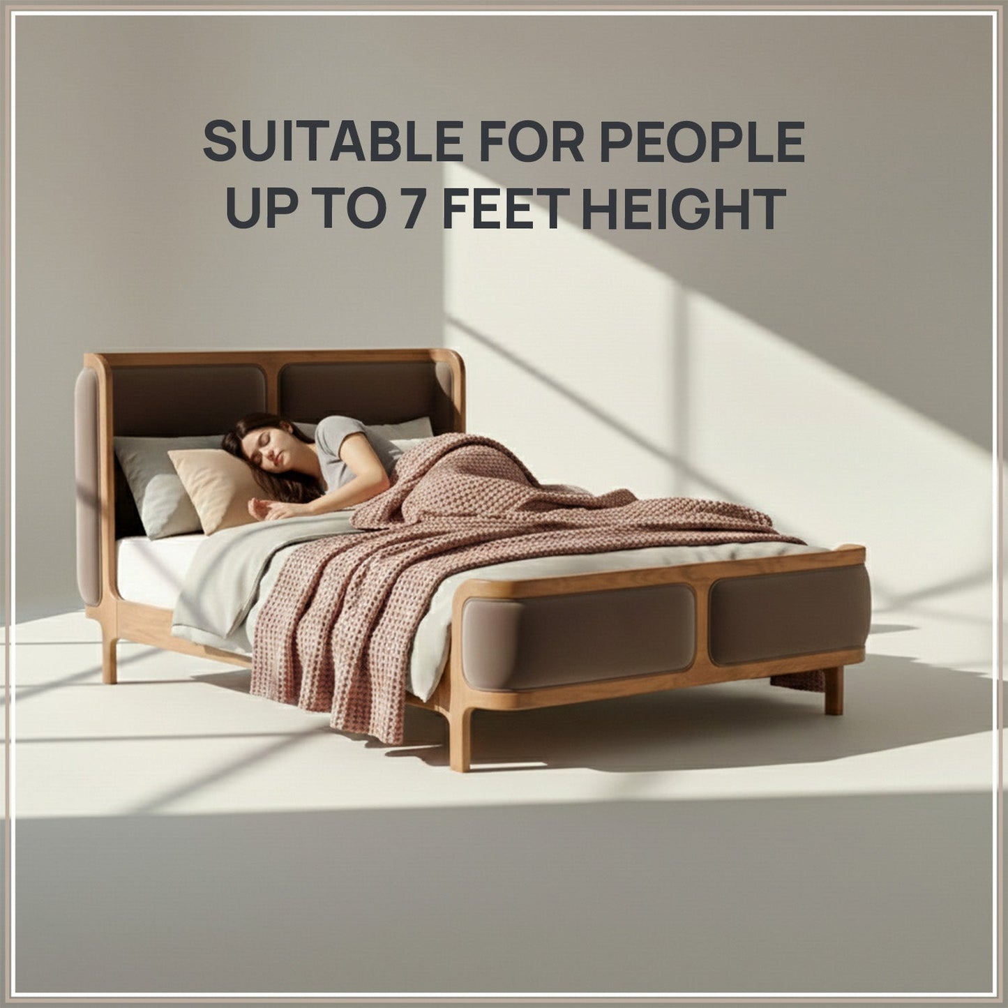 Valerio Duo-Panel Luxe Queen Size Bed in Tuape Velvet with Oak wood Frame
