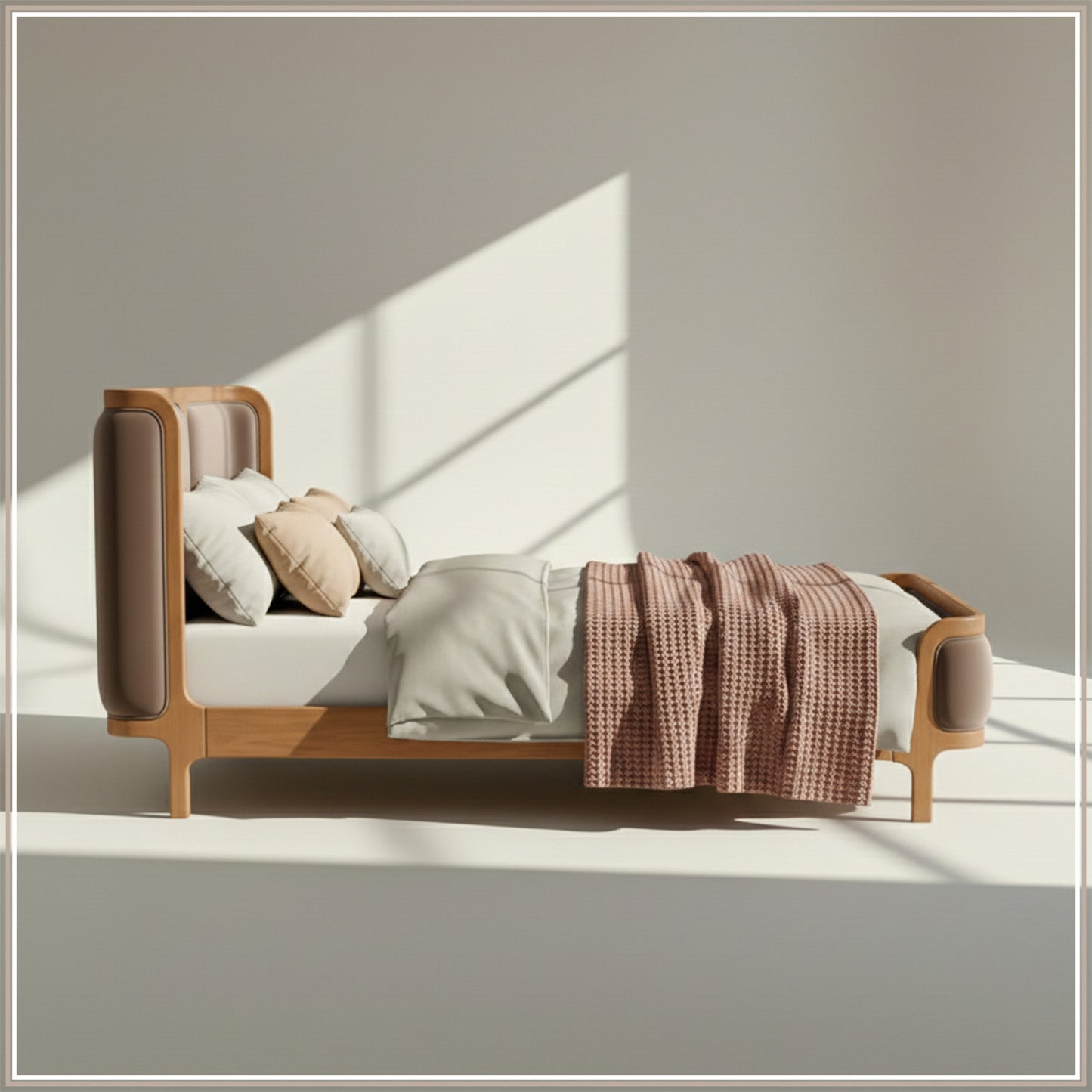 Valerio Duo-Panel Luxe King Size Bed in Tuape Velvet with Oak wood Frame & Hydraulic Storage